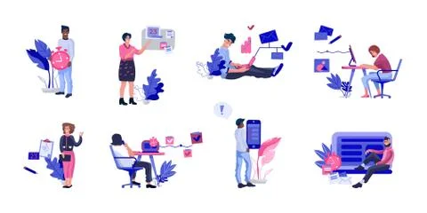 People successfully organizing work. Collection of happy efficient office Stock Illustration