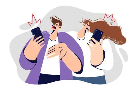 People suffer from problems with mobile communication and lack of phone network Stock Illustration
