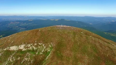 People at the summit of Goverla Stock Footage 99248199