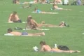 People sunbathing in Central Park Manhattan Footage