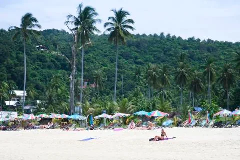 People sunbathing on koh phi phi beach Stockfoto's