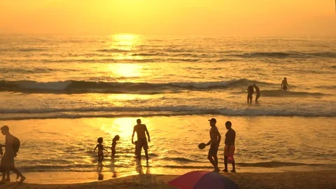 People On The Sunset Beach Stock Footage 127098999