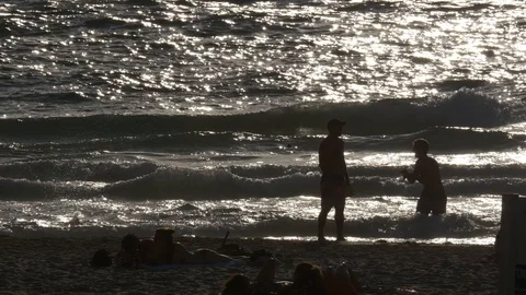 People At Sunset Beach, Tel Aviv, Israel Stock Footage 90105166