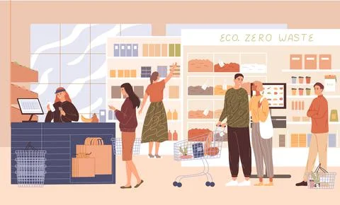 People in the supermarket buying groceries Vector illustration Stock Illustration