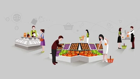 People in supermarket flat video animation footage Stock Footage 72625765