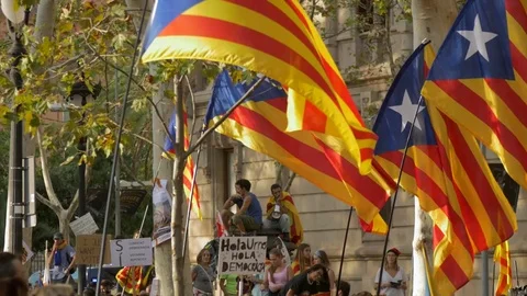 People supporting Independence and Referendum  in Barcelona Stock Footage 80257866