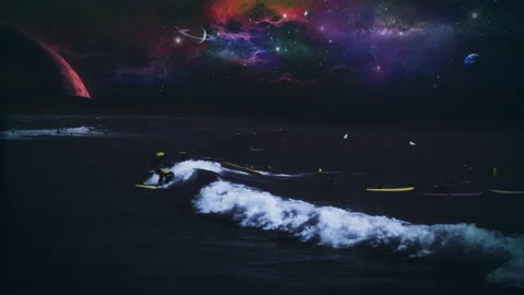 People Surfing Alien Planet In Deep Space Stock Footage 173520726