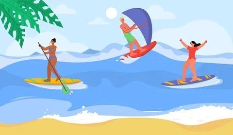 People with surfing vector Stock Illustration