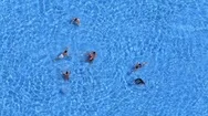 People Swim In The Pool At The Hotel. View From Above. Turkey Stock Footage