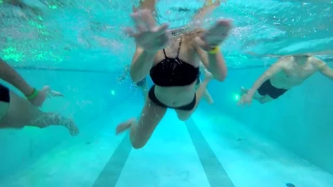 People Swimming in the Pool Stock Footage 85157254