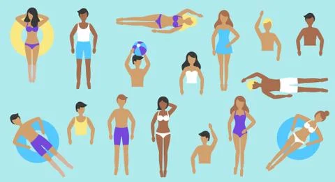 People in swimsuit with different post vector Stockillustratie