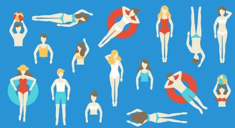 People in swimsuit with different post vector Stockillustratie