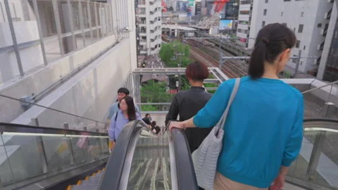 People take elevator to go up and down at the Miyashita Park in Shibuya Tokyo Stock Footage 282942931