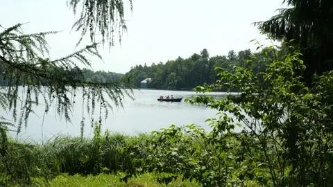People take a rowing boat ride on White Lake in the Gatchina Palace Park Stock Footage 317198822