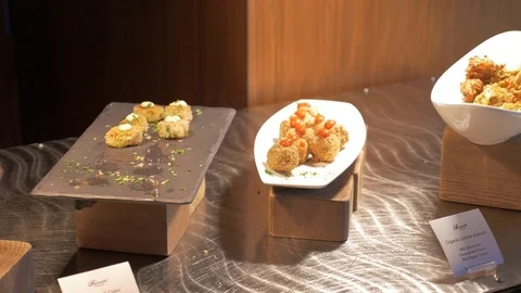 People taking appetizers from buffet table. 스톡 동영상 92752744