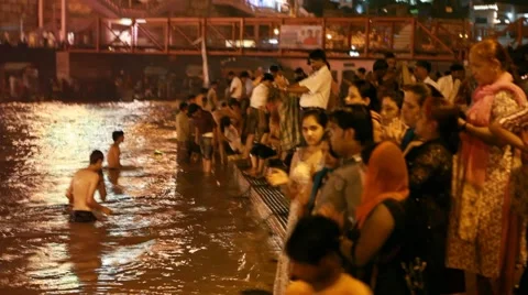 People taking bath at River Ganges Stock Footage 45845556