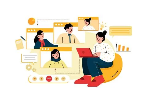 People taking knowledge by video call illustration Stock Illustration