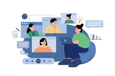 People Taking Knowledge By Video Call 스톡 일러스트
