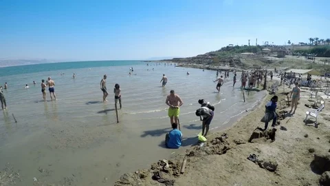 People taking Mud SPA At The Dead Sea, Israel. Stock Footage 77699205