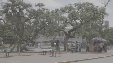 People taking a walk in a lakeside park in Buenos Aires, Argentina Stock Footage 345140565