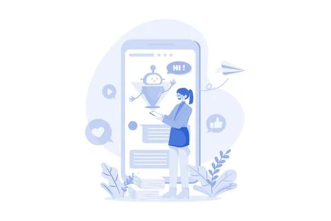 People talk with chatbot robots in smartphone app Stock Illustration