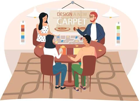People talk to an interior designer discussing home improvement and choosing Stock Illustration