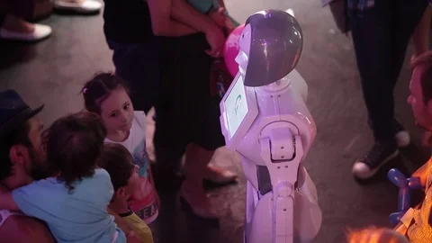 People talk with robot humanoid, science and modern technologies Stock Footage 72446033