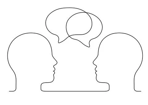People talk with speech bubble outline, conversation two person, dialog speak Stock Illustration