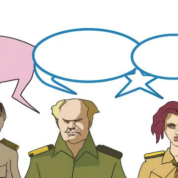 People talking about war with empty text comic strip cartoon style illustrati Stock Illustration