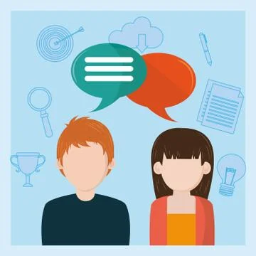 People talking with blank speech bubbles Stock Illustration
