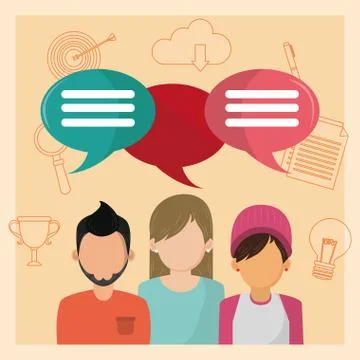 People talking with blank speech bubbles Stock Illustration