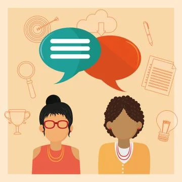 People talking with blank speech bubbles Stock Illustration