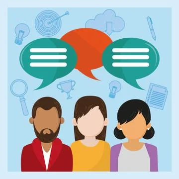 People talking with blank speech bubbles Stock Illustration
