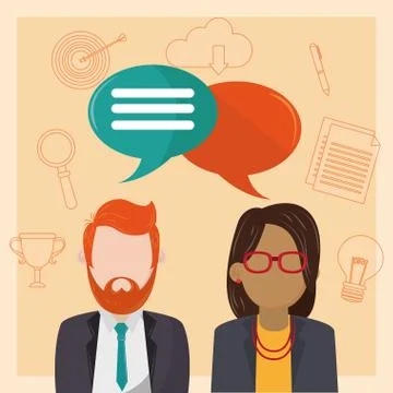 People talking with blank speech bubbles Stock Illustration