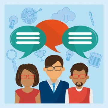 People talking with blank speech bubbles Stock Illustration