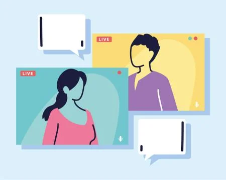 People talking to each other on the computer screen, conference video call Illustrazione stock
