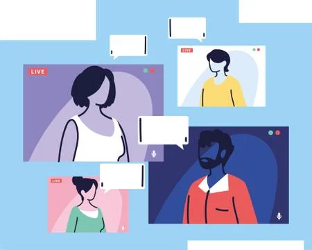 People talking to each other on the computer screen, conference video call Illustrazione stock