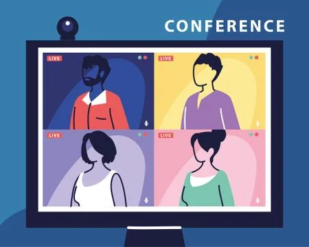 People talking to each other on the computer screen, conference video call Illustrazione stock