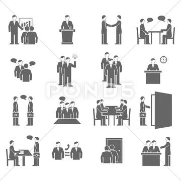 People Talking Flat Black Icons Stock Illustrationen