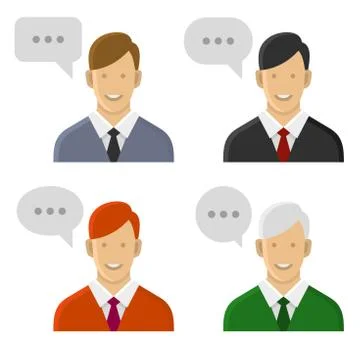 People Talking Icon Set. Man with Text Bubbles. Vector Stock Illustration