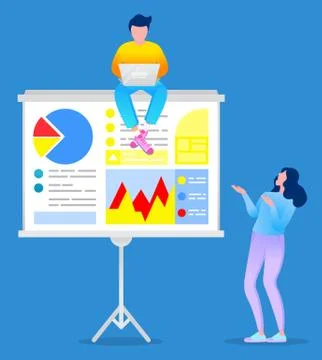 People Talking on Presentation About Analytics Stock Illustration