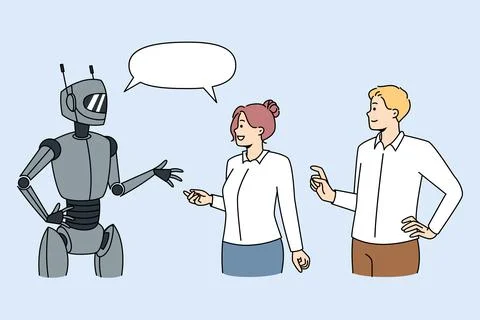 People talking with robot 库存插图