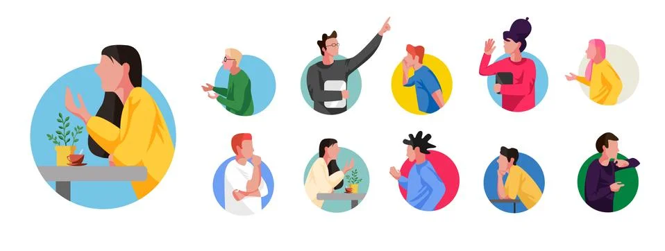 People talking while in a circle, minimal Stock Illustration