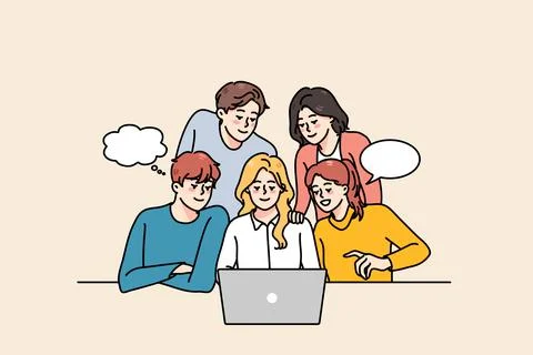 People team working on computer together 스톡 일러스트