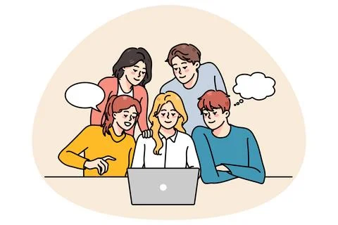 People team working on computer together 스톡 일러스트