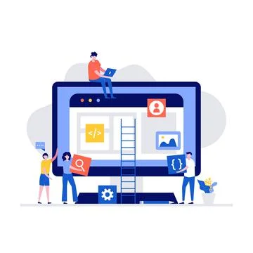 People team working together in web industry concept. Modern vector illustrat Stock Illustration