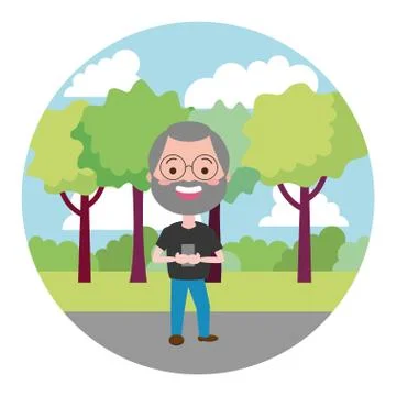 People with tech on outdoors Stock Illustration