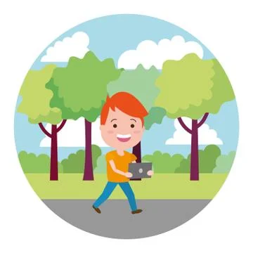 People with tech on outdoors Stock Illustration