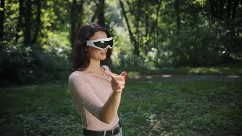 People technology, VR glasses, playing games Video stock 224696953