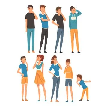 People think about something in different clothes and ages cartoon vector Stock Illustration